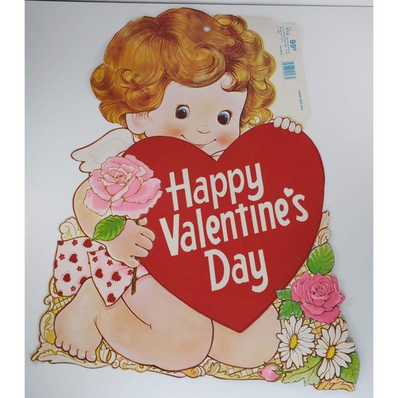 Vintage Peck Valentine's Day Die Cut Cupid Angel Baby Decoration Flocked 1982 - Picture 1 of 5